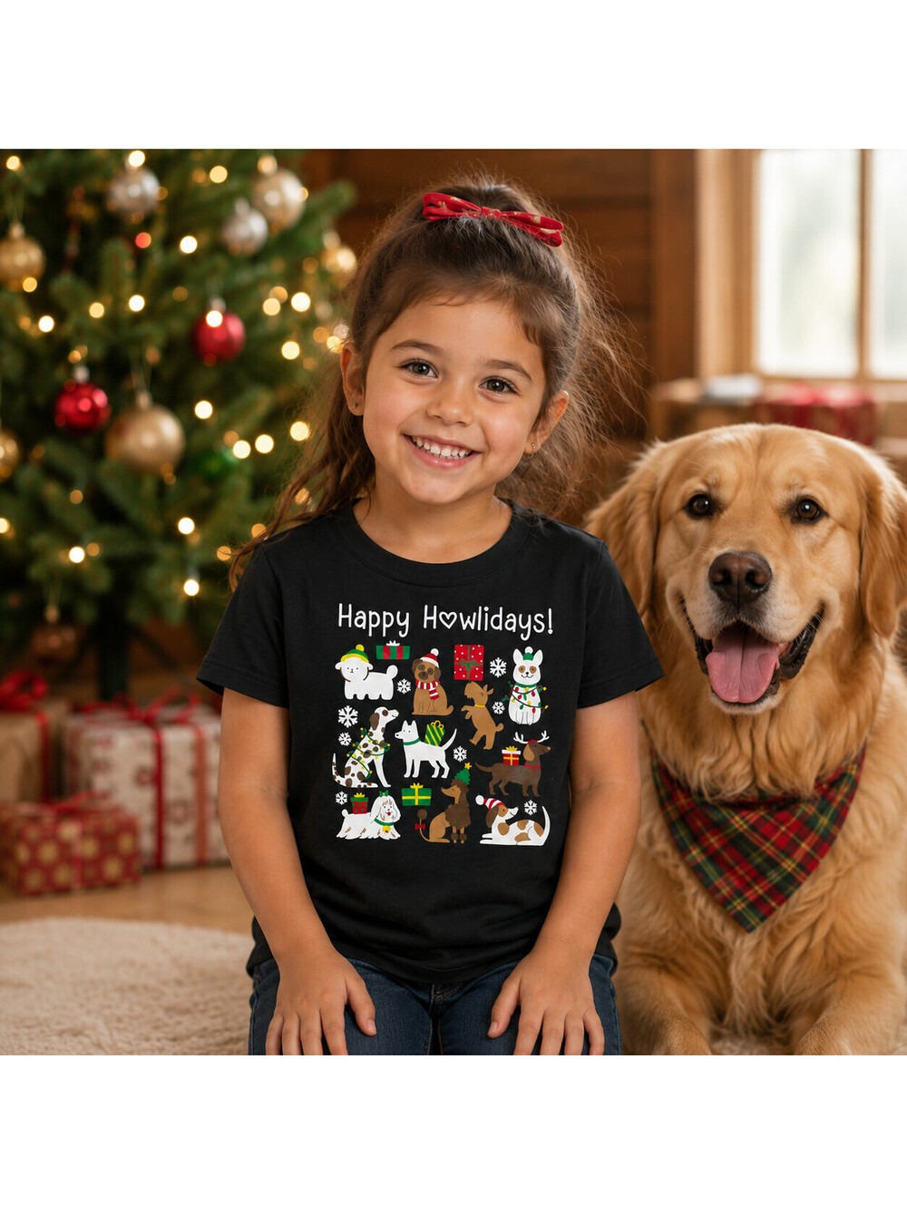 dot & ZAZZ Girl's Shirt "Happy Howlidays" Christmas Graphic Tee Holidays XS 4-5